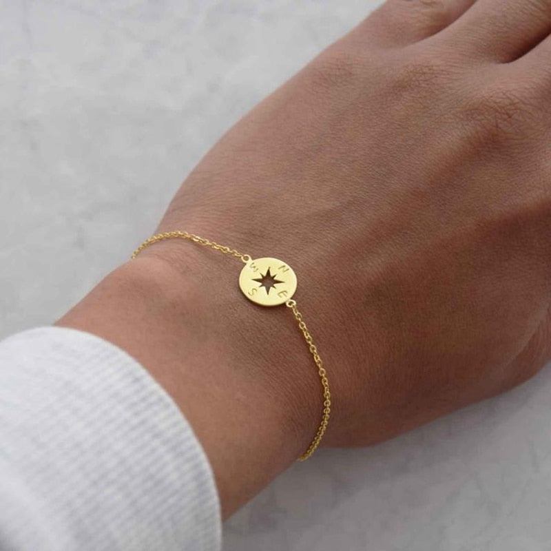 Gold Compass Bracelet Stainless Steel Dainty Disc - MeJ-design