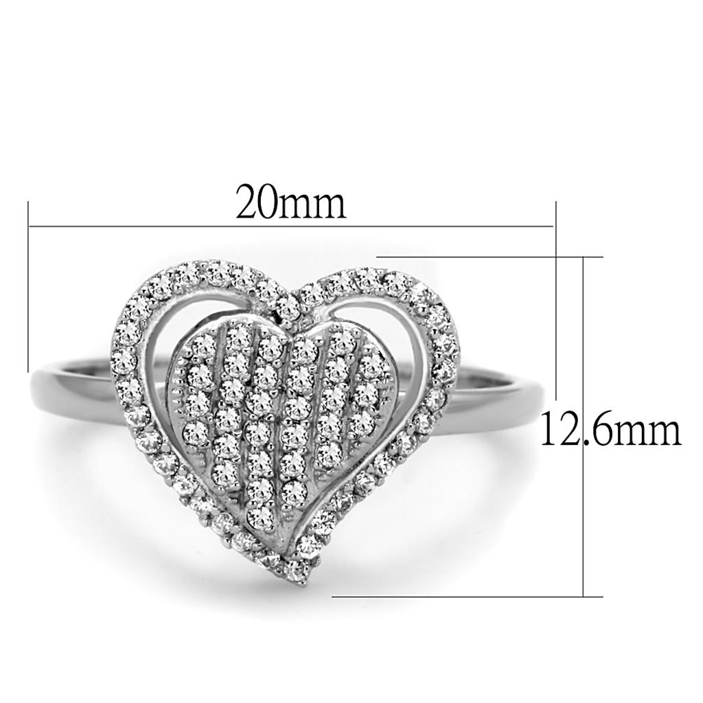 TS192 - Rhodium 925 Sterling Silver Ring with AAA Grade CZ  in Clear - MeJ-design