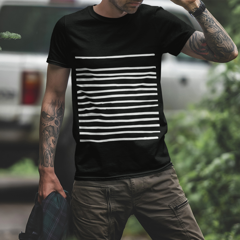 Mens T-Shirt with Lines in Black - MeJ-design