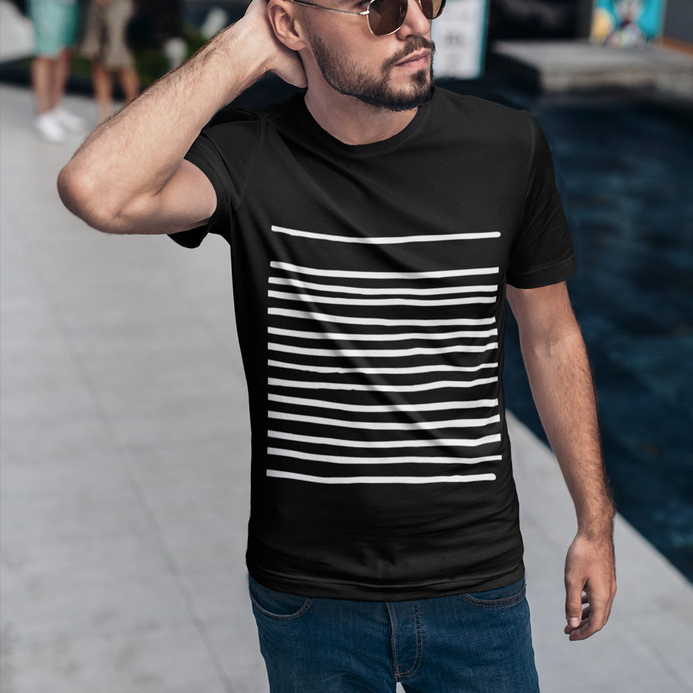 Mens T-Shirt with Lines in Black - MeJ-design