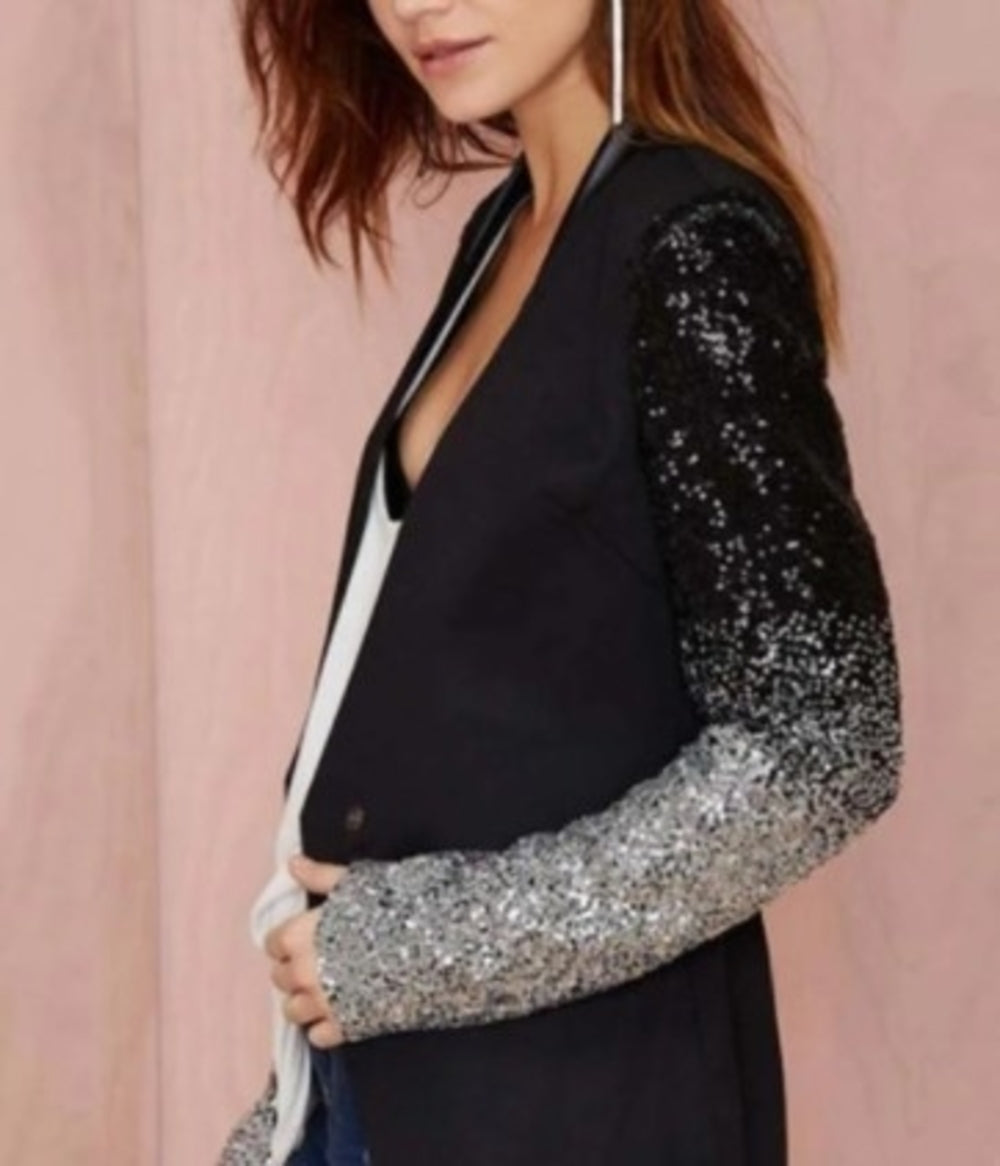 Womens Blazer with Sequins Sleeve - MeJ-design