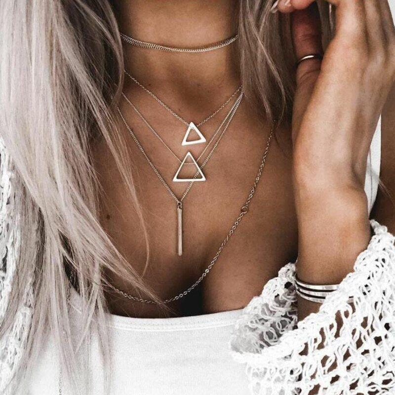 Double Triangle Multilayer Necklace - MeJ-design